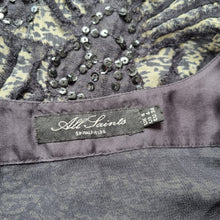 Load image into Gallery viewer, AllSaints Dress 100% Silk Mini Textured Sequins Pockets Grunge Lined Party 6