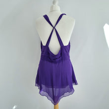 Load image into Gallery viewer, Oasis Top Y2K 100% Silk Purple 16 V Neck Lined Party Asymmetric Hem Cami Vintage
