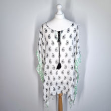 Load image into Gallery viewer, Indian Kaftan Beach Coverup Paisley Print 100% Cotton One Size White Short Boho