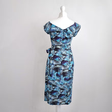 Load image into Gallery viewer, Bombshell by Katya Wildman Dress Liberty Fabric Blue Cocktail Pencil Print 8 10