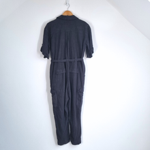 Load image into Gallery viewer, Next Black Boiler Suit Linen Blend UK 12 Cargo Utility Jumpsuit Belted Casual