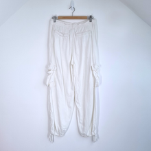 Load image into Gallery viewer, Next Cargo Harem Trousers UK 10 Cream Relaxed Fit Linen Blend Pockets Cuffed