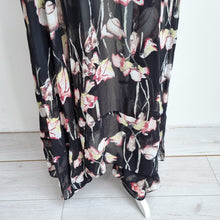 Load image into Gallery viewer, Religion Maxi Skirt Black Dark Floral Studded Floaty Tiered Grunge 10 Small