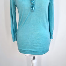 Load image into Gallery viewer, Boden 100% Wool Jumper UK 10 Aqua Ruffle Detail Fine Knit Sweater Turquoise Blue