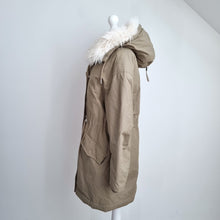 Load image into Gallery viewer, M&S Parka Coat Hooded UK 8 Khaki Faux Fur Trim Winter Jacket Padded Warm Pockets