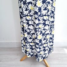 Load image into Gallery viewer, Adini Floral Maxi Dress Size Medium Navy White Yellow Cotton Sleeveless Summer