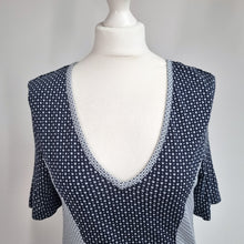 Load image into Gallery viewer, French Connection Wiggle Dress UK 16 Fitted Navy White Ditsy Print Short Sleeves