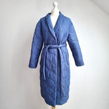 Load image into Gallery viewer, M&S Per Una Coat Puffer Belted Blue Quilted Longline Pockets Lined Nylon Size 10