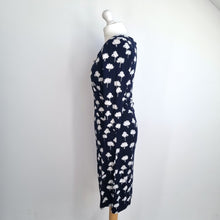 Load image into Gallery viewer, Phase Eight Dress Jersey Faux Wrap Navy Tree Print Stretch Work Office Knee 12
