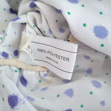 Load image into Gallery viewer, Vintage Hamells 80s Blouse White Purple Polka Dot Pussy Bow Tie Peplum 12 Petit