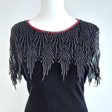 Load image into Gallery viewer, Vintage Canda Velvet Dress Cobweb Black Goth Halloween C&A Party Pencil UK 10