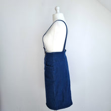 Load image into Gallery viewer, Collectif Denim Skirt Suspenders Pencil High Rise Dark Blue Retro Pinup 16 XL