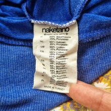 Load image into Gallery viewer, Naketano Tunic Top Blue Bird Print Striped Size Large Cotton Blend Jersey Bardot