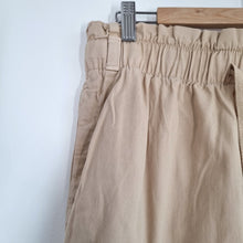 Load image into Gallery viewer, Zara Paperbag Trousers Beige High Waisted Large 100% Cotton Wide Leg Casual