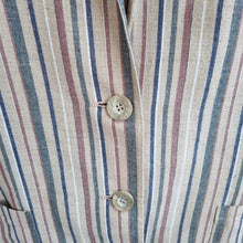 Load image into Gallery viewer, Vintage St Michael Blazer UK 18 20 Linen Blend Beige Striped 90s M&S Jacket Plus