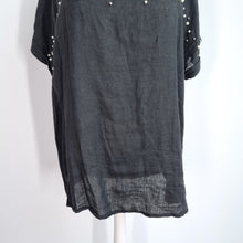 Load image into Gallery viewer, Blu Orchid Blouse 3XL 100% Linen Pearls Black Made in Italy Tunic Top Lagenlook