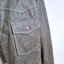 Load image into Gallery viewer, Zara Faux Leather Shirt Khaki Green Lined Snap Buttons Western Top Blouse Medium