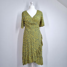 Load image into Gallery viewer, Next Beachwear Wrap Dress Yellow UK 16 Midi Ruffle Hem Short Sleeves Print Work