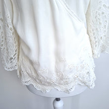 Load image into Gallery viewer, AllSaints Wrap Top Off-White Lace Zariah Broderie Blouse Scallop Sleeves 8