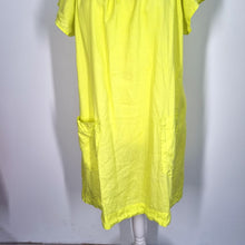 Load image into Gallery viewer, Next 100% Linen Dress UK 18 Neon Lime Yellow Smock Pockets Casual Short Sleeves