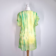 Load image into Gallery viewer, Warehouse 100% Silk Top Tunic Medium Tie-Dye Yellow Green Blouse Beach Coverup