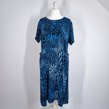 Load image into Gallery viewer, Frank Usher Midi Dress L XL Leopard Print Pockets Blue Black Short Sleeve Animal