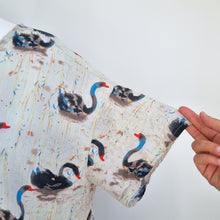Load image into Gallery viewer, Swan Print Midi Dress Pockets WeiWei Lagenlook Cotton Viscose Casual One Size