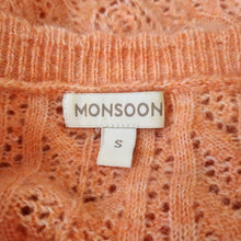 Load image into Gallery viewer, Monsoon Pointelle Knit Cardigan Small Peach Soft Fluffy Bow Cuff Pastel Scallop
