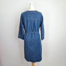 Load image into Gallery viewer, The White Company Denim Dress Belted 14 Pockets Blue Stretch Long Sleeves Jeans