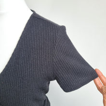 Load image into Gallery viewer, GAP Black Wrap Dress Small Ribbed Tie Waist Stretch Knee Length Short Sleeves