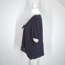 Load image into Gallery viewer, Marks & Spencer Black Blouse UK 22 Lace Trim Top Steampunk Victoriana Viscose