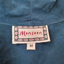 Load image into Gallery viewer, Vintage Monsoon Blouse 100% Silk Dark Green Embroidered Long Sleeves Boho Medium