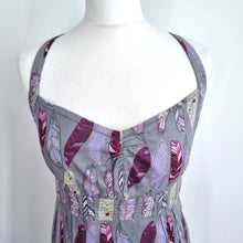 Load image into Gallery viewer, White Stuff Maxi Dress Feather Print Grey 100% Cotton Crisscross Back Lined 12