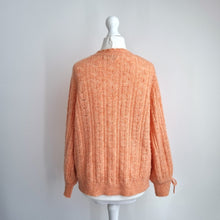 Load image into Gallery viewer, Monsoon Pointelle Knit Cardigan Small Peach Soft Fluffy Bow Cuff Pastel Scallop