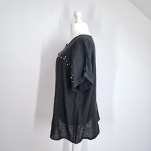 Load image into Gallery viewer, Blu Orchid Blouse 3XL 100% Linen Pearls Black Made in Italy Tunic Top Lagenlook