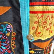 Load image into Gallery viewer, Indigo Moon Jacket Embroidered Duster Button Down Bohemian Patchwork Arty Small