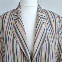 Load image into Gallery viewer, Vintage St Michael Blazer UK 18 20 Linen Blend Beige Striped 90s M&S Jacket Plus