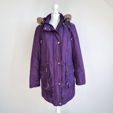 Load image into Gallery viewer, M&S Coat Shower Resistant Purple Per Una Rain Removable Hood Waterproof Small