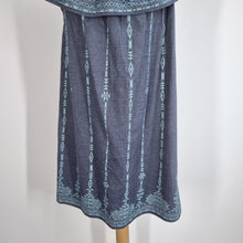 Load image into Gallery viewer, Mantaray Off Shoulder Dress Blue Boho Peasant Smock Embroidered Festival Large