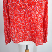 Load image into Gallery viewer, M&S Per Una Blouse UK 14 Red Ditsy Floral Peasant Peplum Long Sleeve Cotton Boho