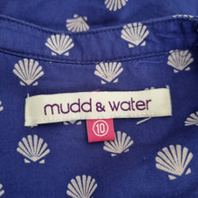 Load image into Gallery viewer, Mudd & Water Shell Print Blouse UK 10 Blue Button Front Long Sleeve Top Tencel