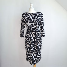 Load image into Gallery viewer, Joseph Ribkoff Dress Wiggle Work Tie Black White Office Stretch Long Sleeves 12