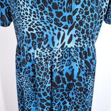 Load image into Gallery viewer, Frank Usher Midi Dress L XL Leopard Print Pockets Blue Black Short Sleeve Animal