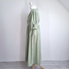 Load image into Gallery viewer, Midi Button Down Dress Large Sage Green 100% Cotton Tie Sleeve Casual Boho Tea