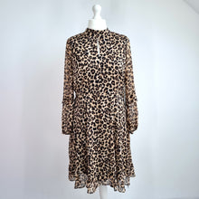 Load image into Gallery viewer, Dusk Dress Leopard Print NEW Size 18 Frill Chiffon Animal Lined Long Sleeves