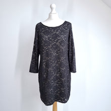 Load image into Gallery viewer, Phase Eight Lace Dress Shift Striped Lining Black Floral Long Sleeves Mini 16