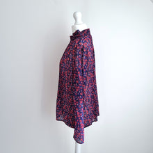 Load image into Gallery viewer, Sandro Blouse Pleated Ditsy Floral Print Mock Neck Top Long Sleeves Navy 1 UK 8