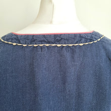 Load image into Gallery viewer, Gudrun Sjorden Blouse Smock Top Lace Up Navy Linen Cotton Utility Boho Small
