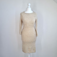 Load image into Gallery viewer, Y2K Fuzzy Knit Dress Cream Open Back Tie Bodycon One Size Boutique Jumper Winter