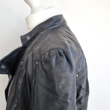 Load image into Gallery viewer, Zara Woman Real Leather Jacket Large Puff Sleeves Black Biker Lambskin Lined